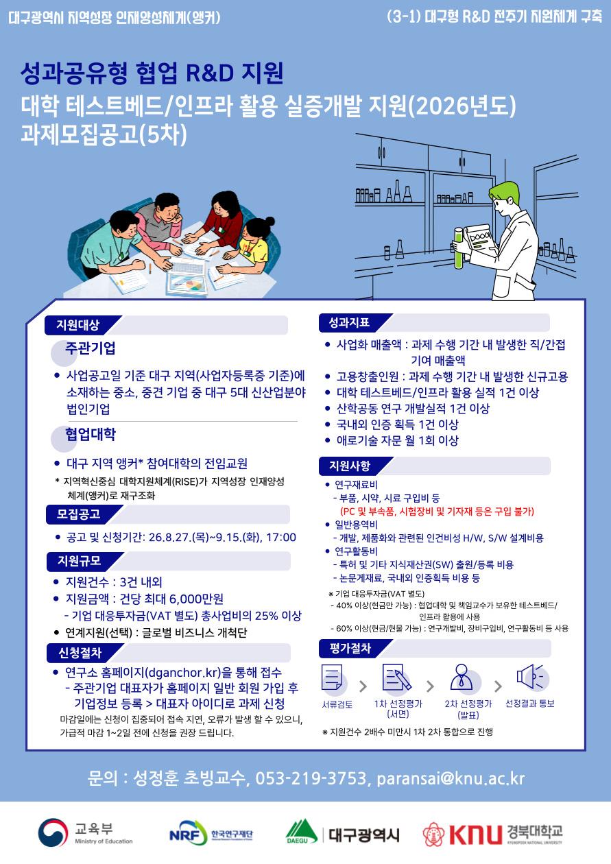 [3-1] 대학 테스트베드/인프라 활용 실증개발 지원(2026년도) 과제모집공고(5차)